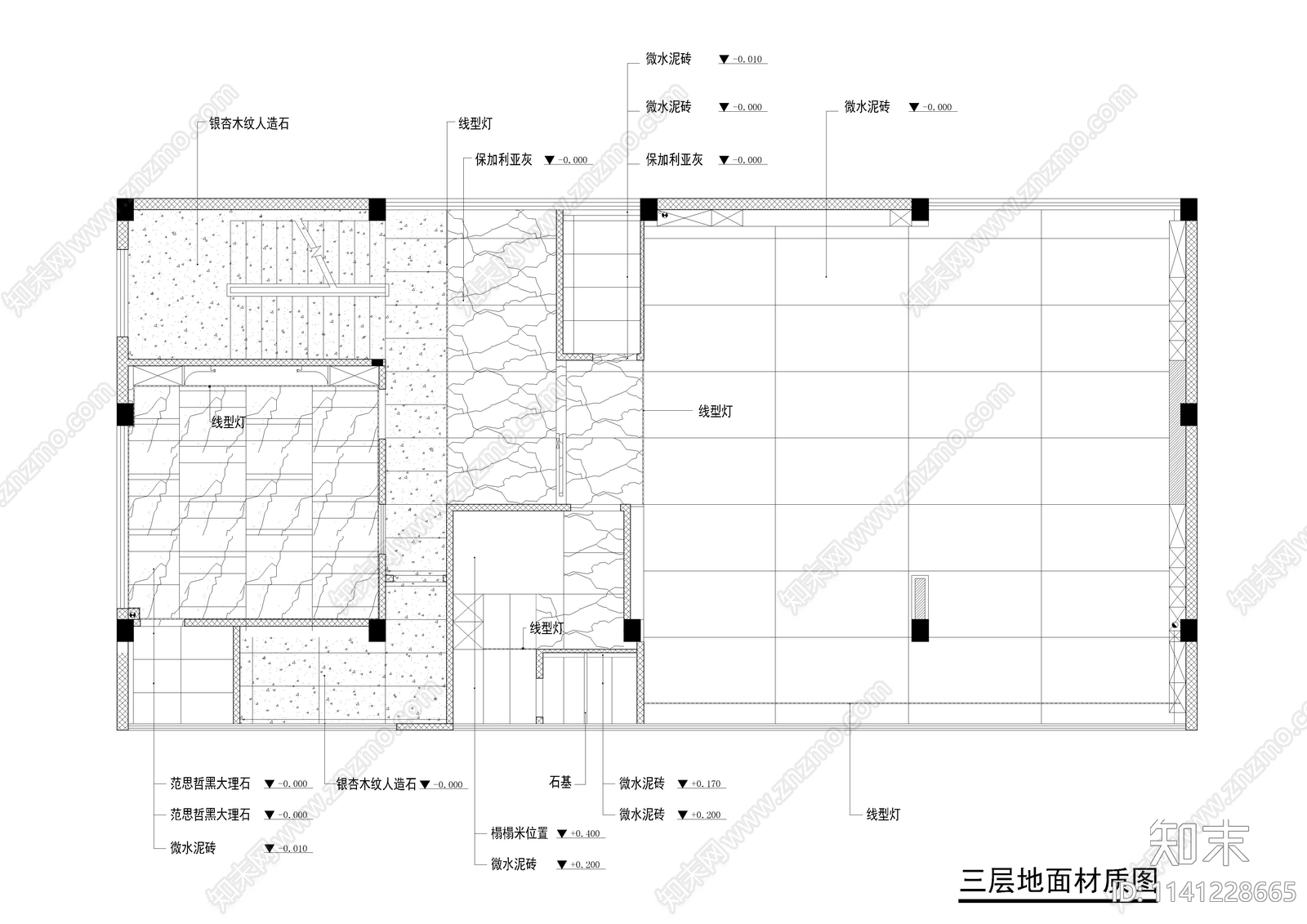 三层亚通办公室室内装修cad施工图下载【ID:1141228665】