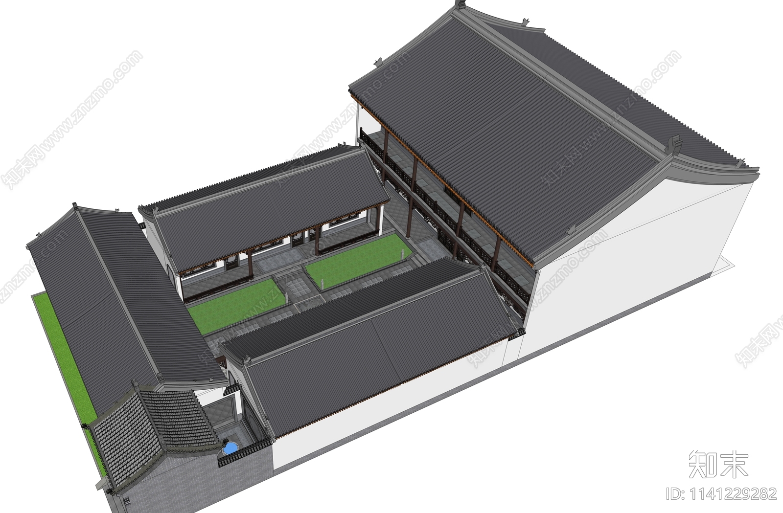 新中式四合院SU模型下载【ID:1141229282】
