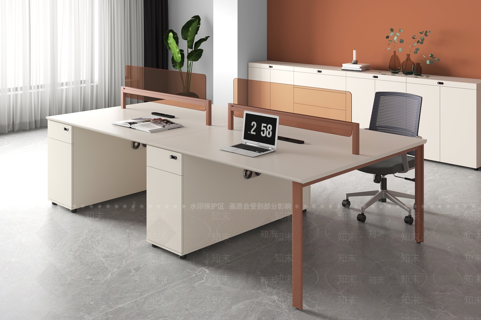 现代办公桌椅组合3D模型下载【ID:1141235633】