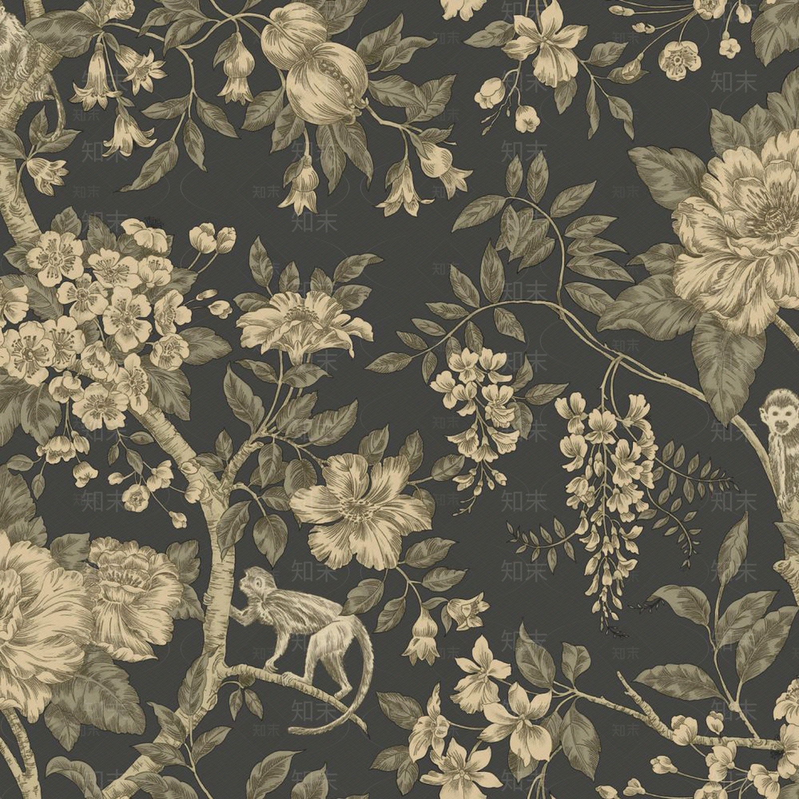 复古深色印花壁画贴图下载【ID:1141243032】