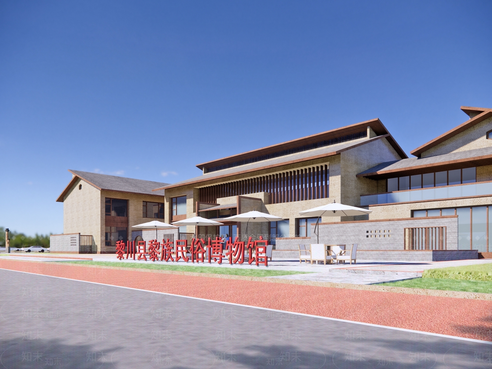 中式展览馆建筑SU模型下载【ID:1141245998】
