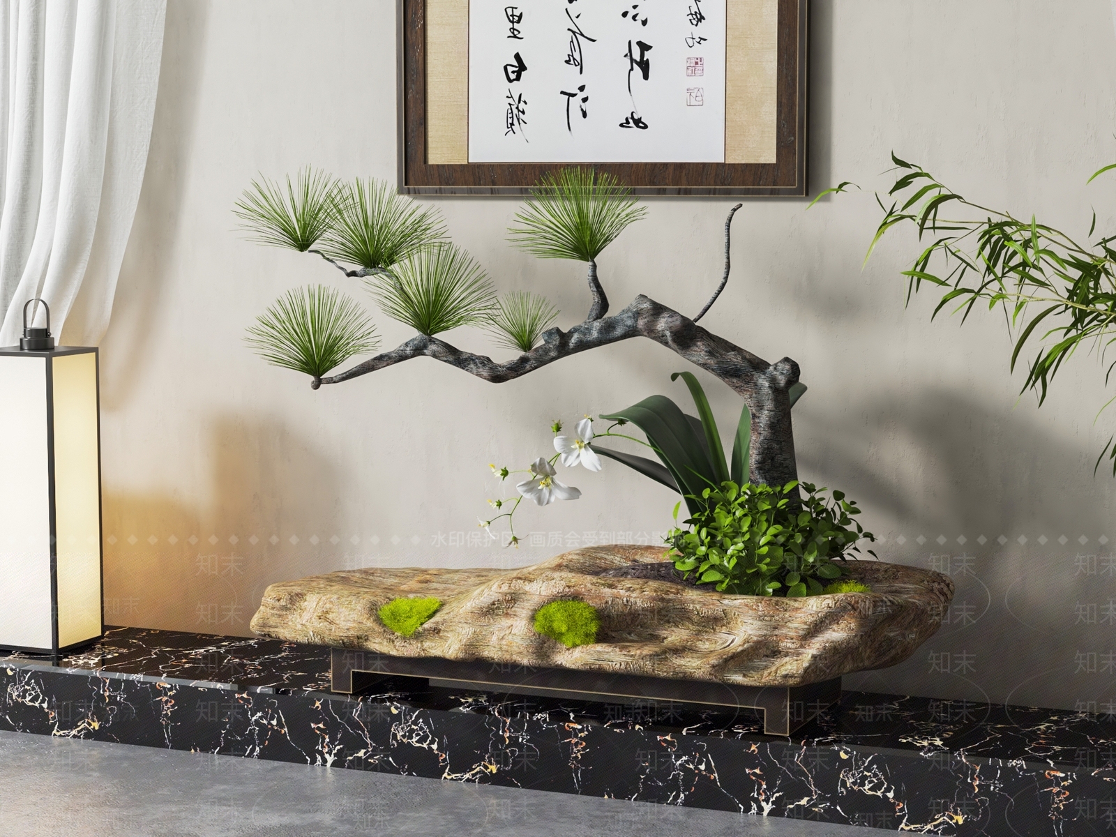 新中式绿植盆景3D模型下载【ID:1141246585】