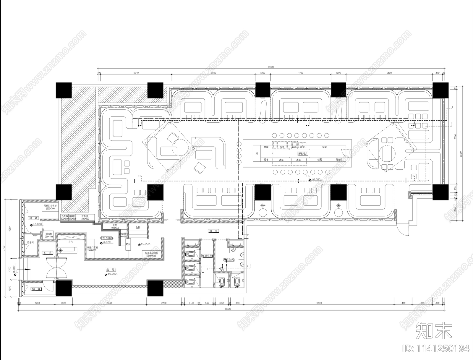 CASH酒吧室内装饰cad施工图下载【ID:1141250194】