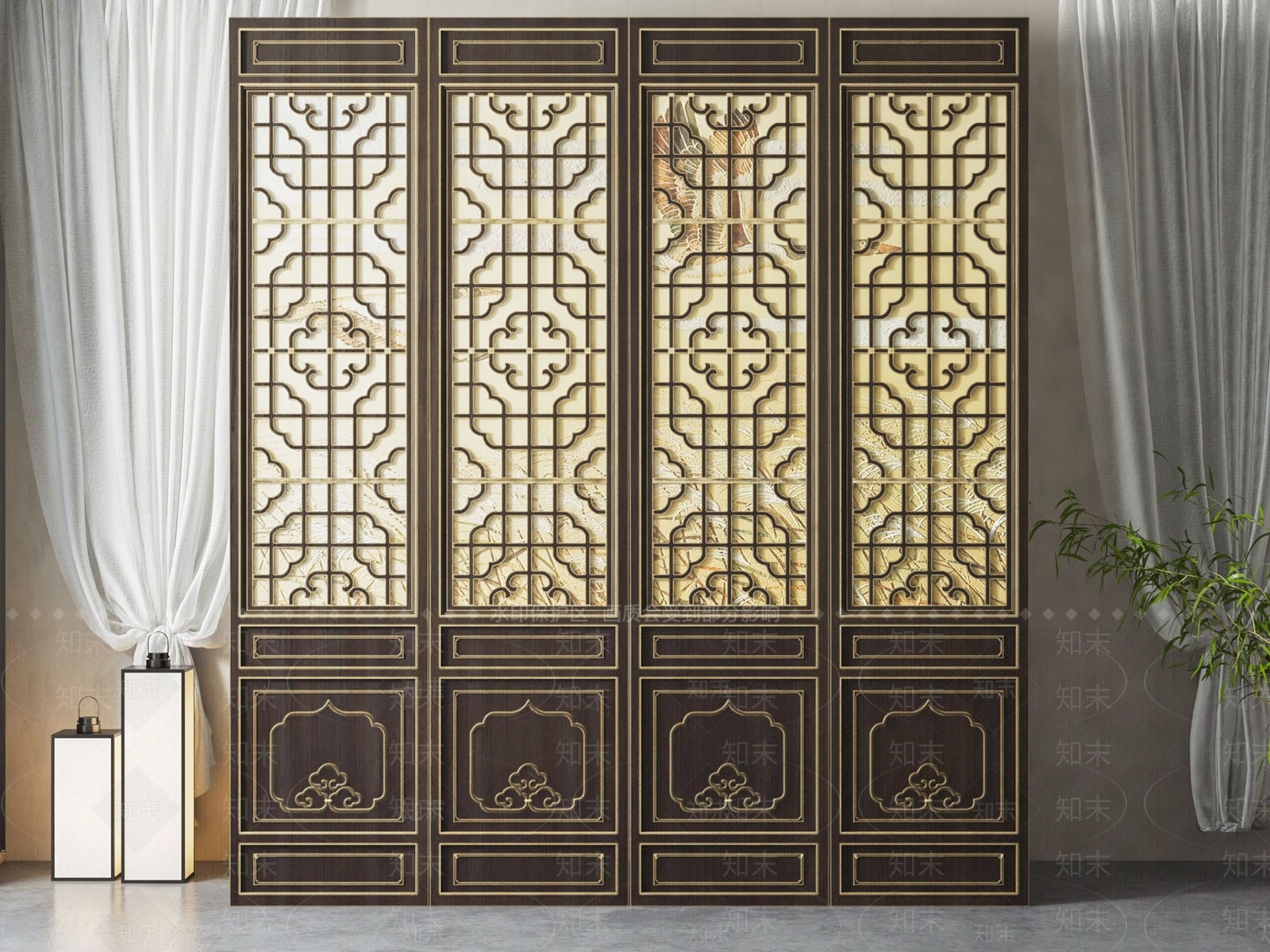 中式雕花隔断3D模型下载【ID:1141250243】