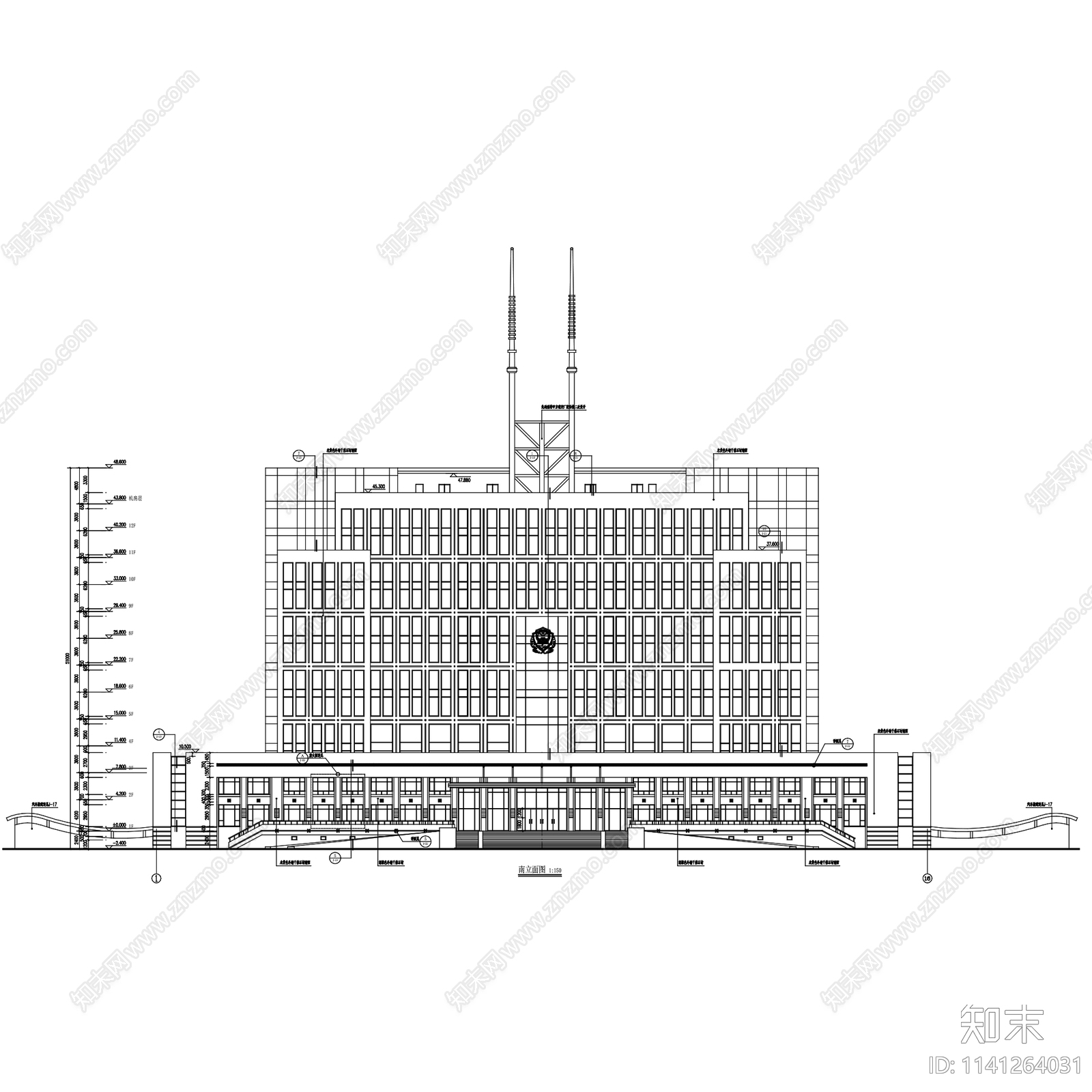 呼和浩特交警指挥中心建筑全套cad施工图下载【ID:1141264031】