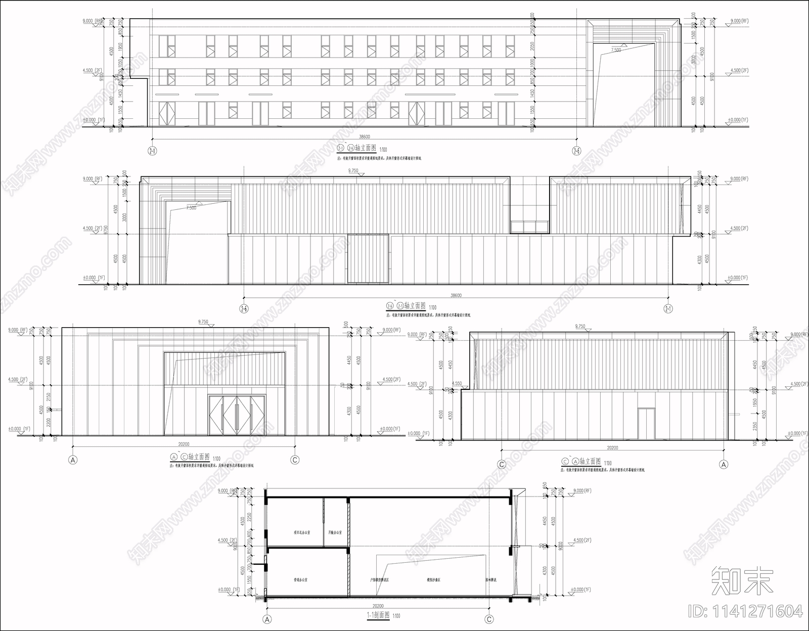 现代售楼处建筑cad施工图下载【ID:1141271604】