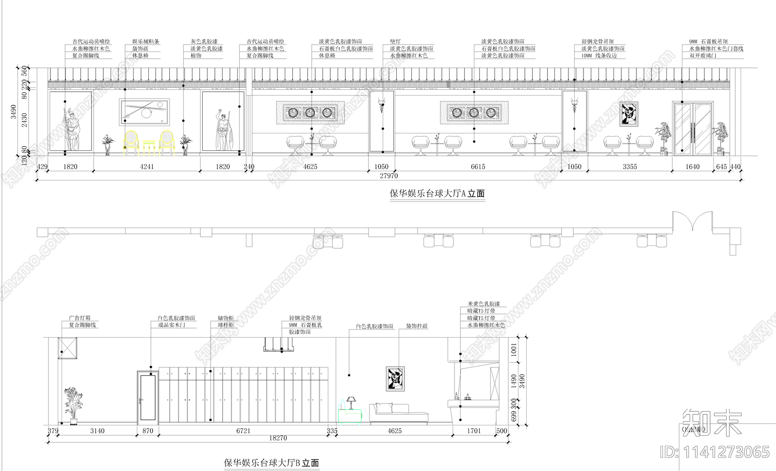 全套台球厅室内装修cad施工图下载【ID:1141273065】