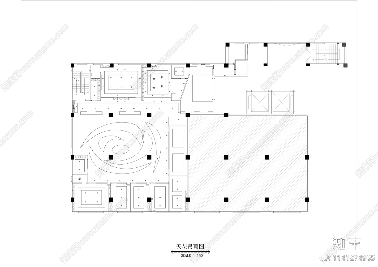 现代办公空间室内装修cad施工图下载【ID:1141274965】