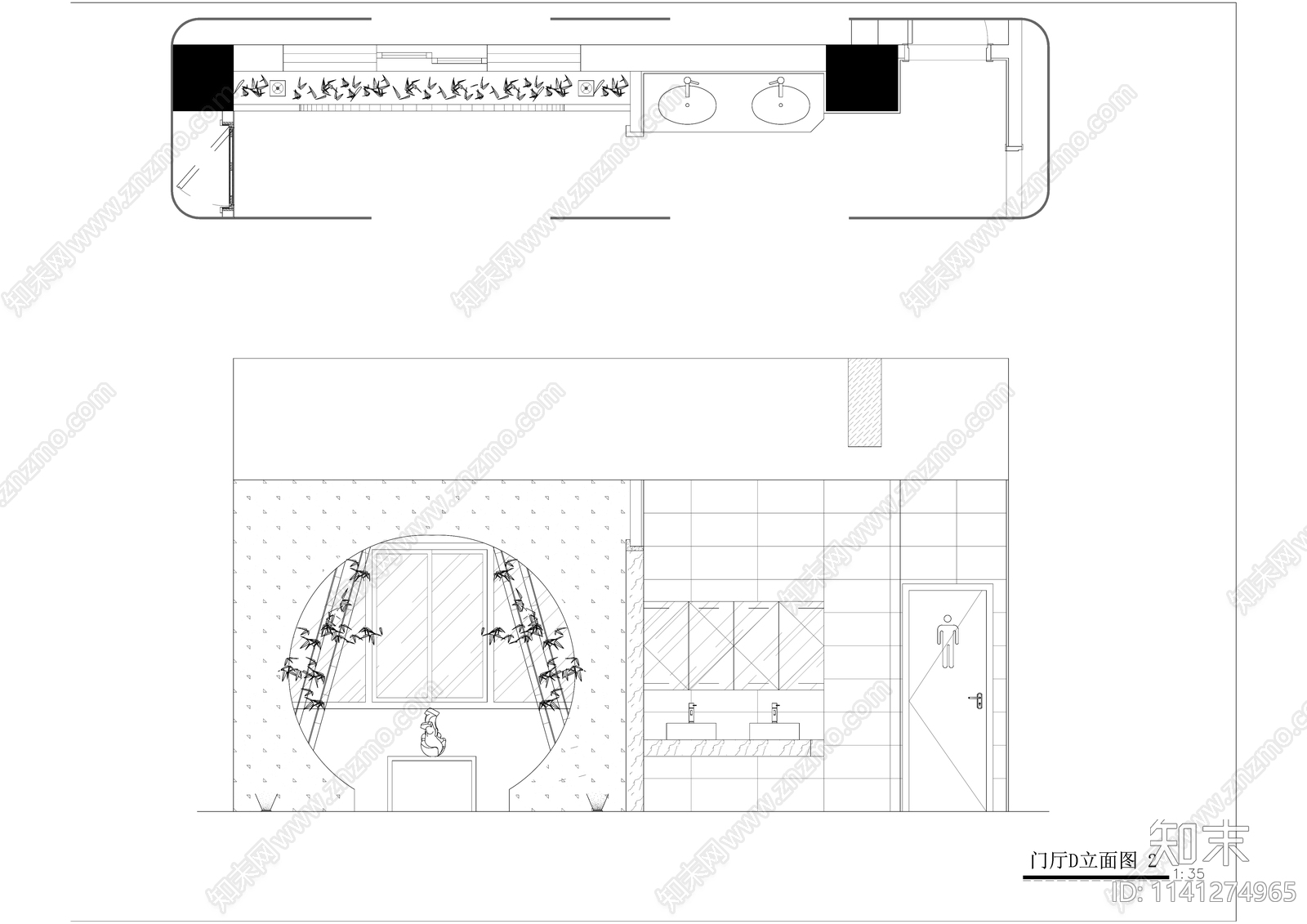 现代办公空间室内装修cad施工图下载【ID:1141274965】