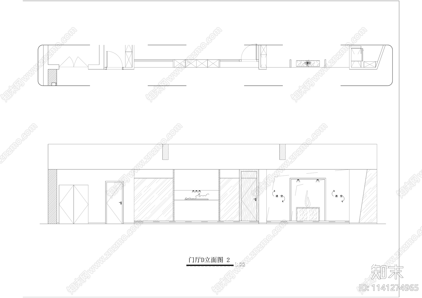 现代办公空间室内装修cad施工图下载【ID:1141274965】