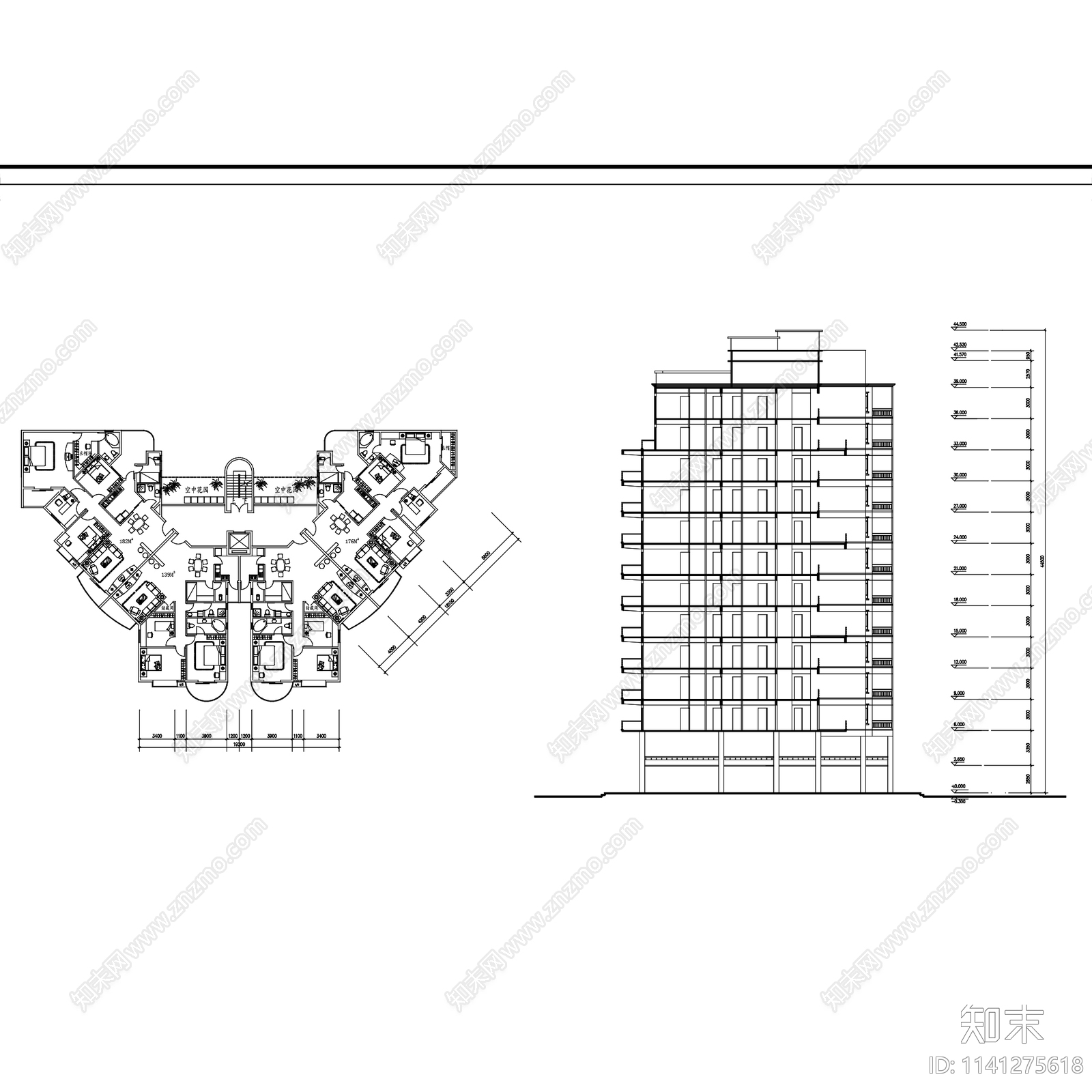 居住建筑住宅楼cad施工图下载【ID:1141275618】