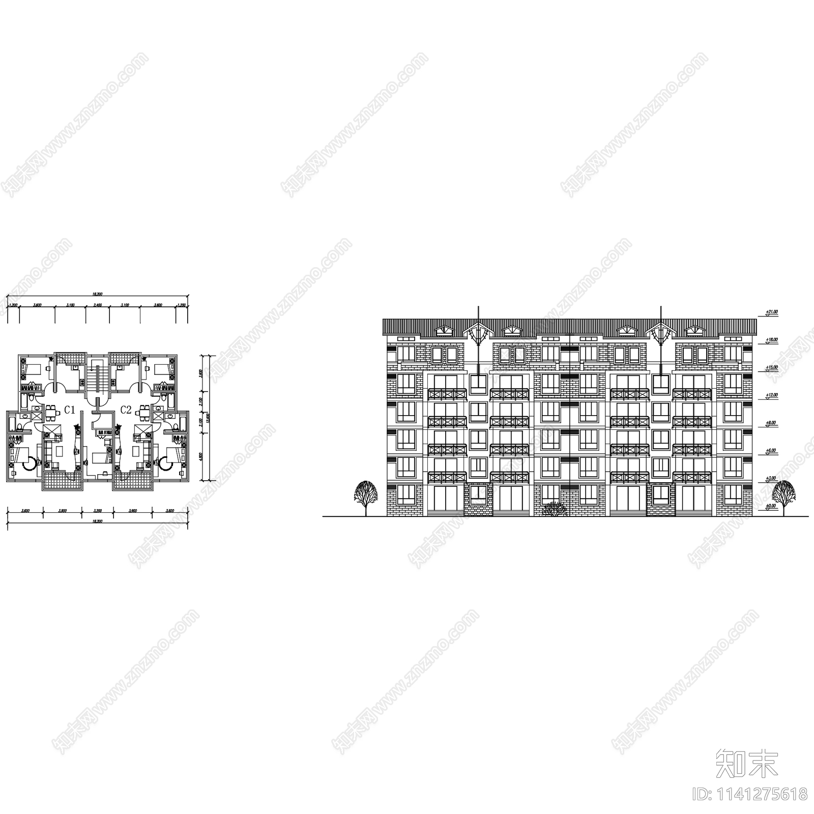 居住建筑住宅楼cad施工图下载【ID:1141275618】