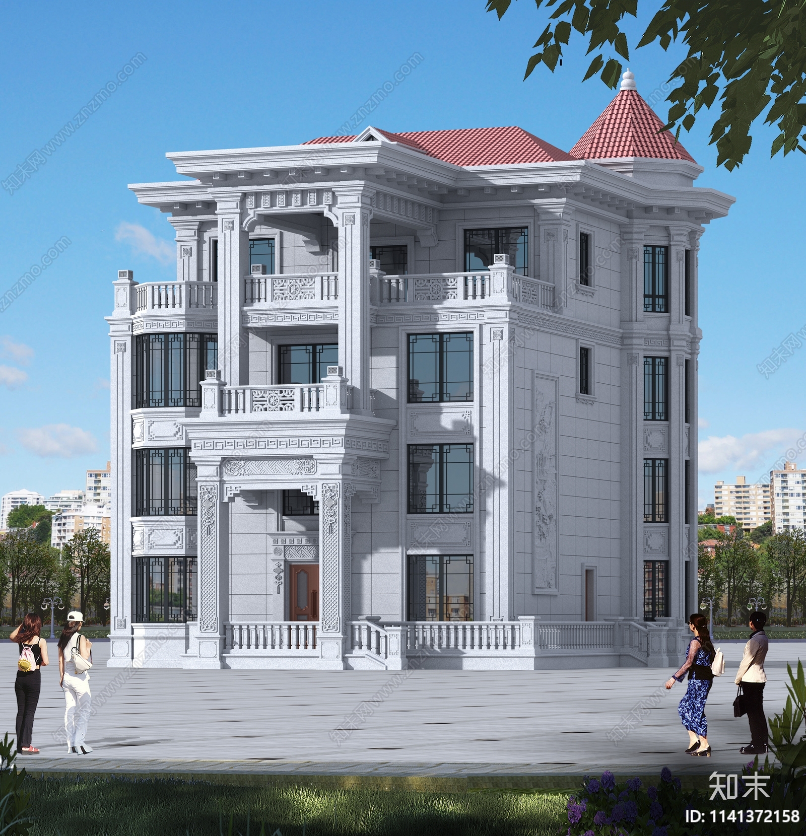 新中式别墅建筑cad施工图下载【ID:1141372158】