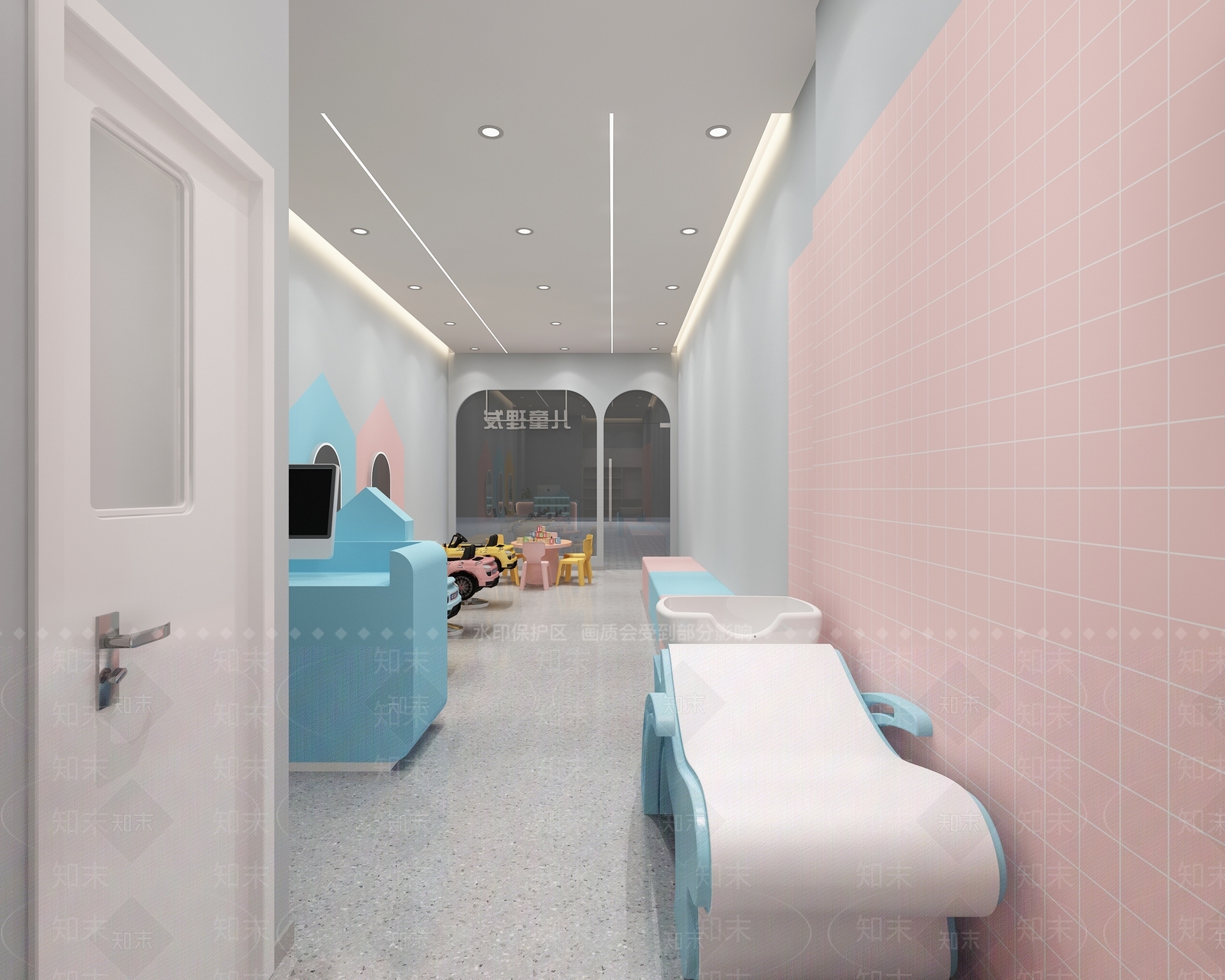 现代马卡龙色彩儿童美发店3D模型下载【ID:1141282764】