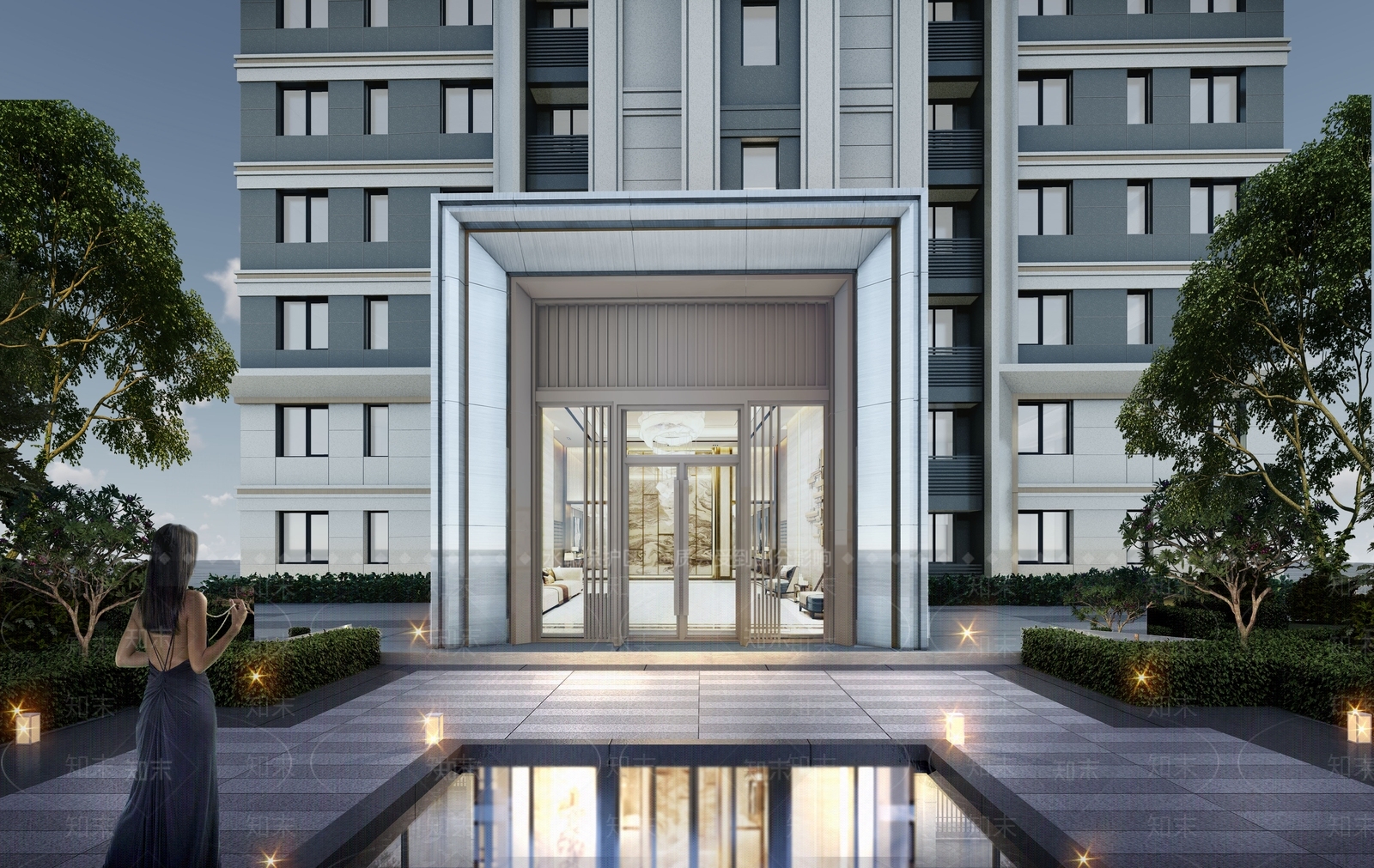 现代入户单元门头SU模型下载【ID:1141285326】