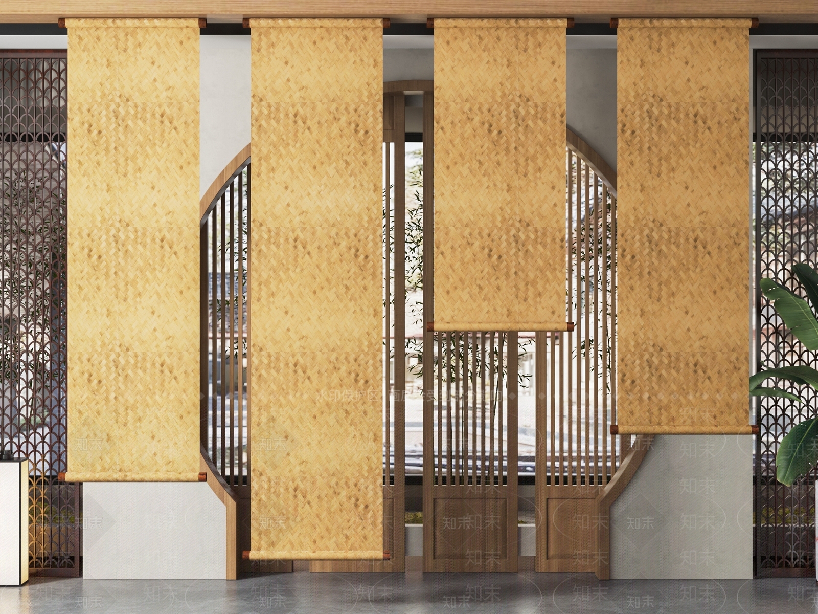 新中式茶室卷帘SU模型下载【ID:1141285175】