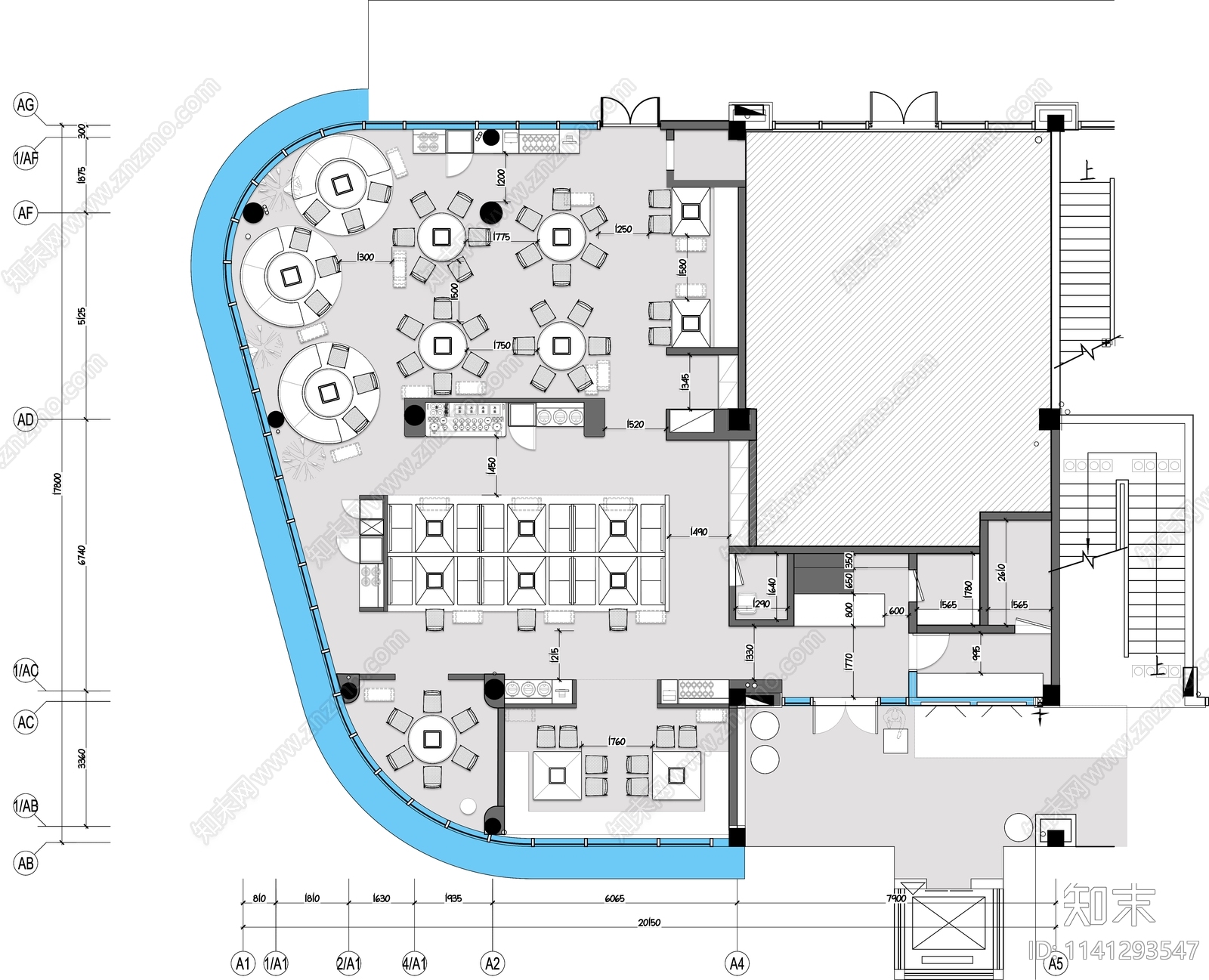 火锅店韩式烤肉店平面布置图施工图下载【ID:1141293547】