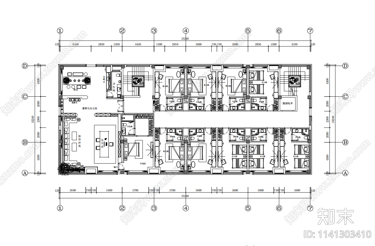 1400平办公室室内装饰cad施工图下载【ID:1141303410】