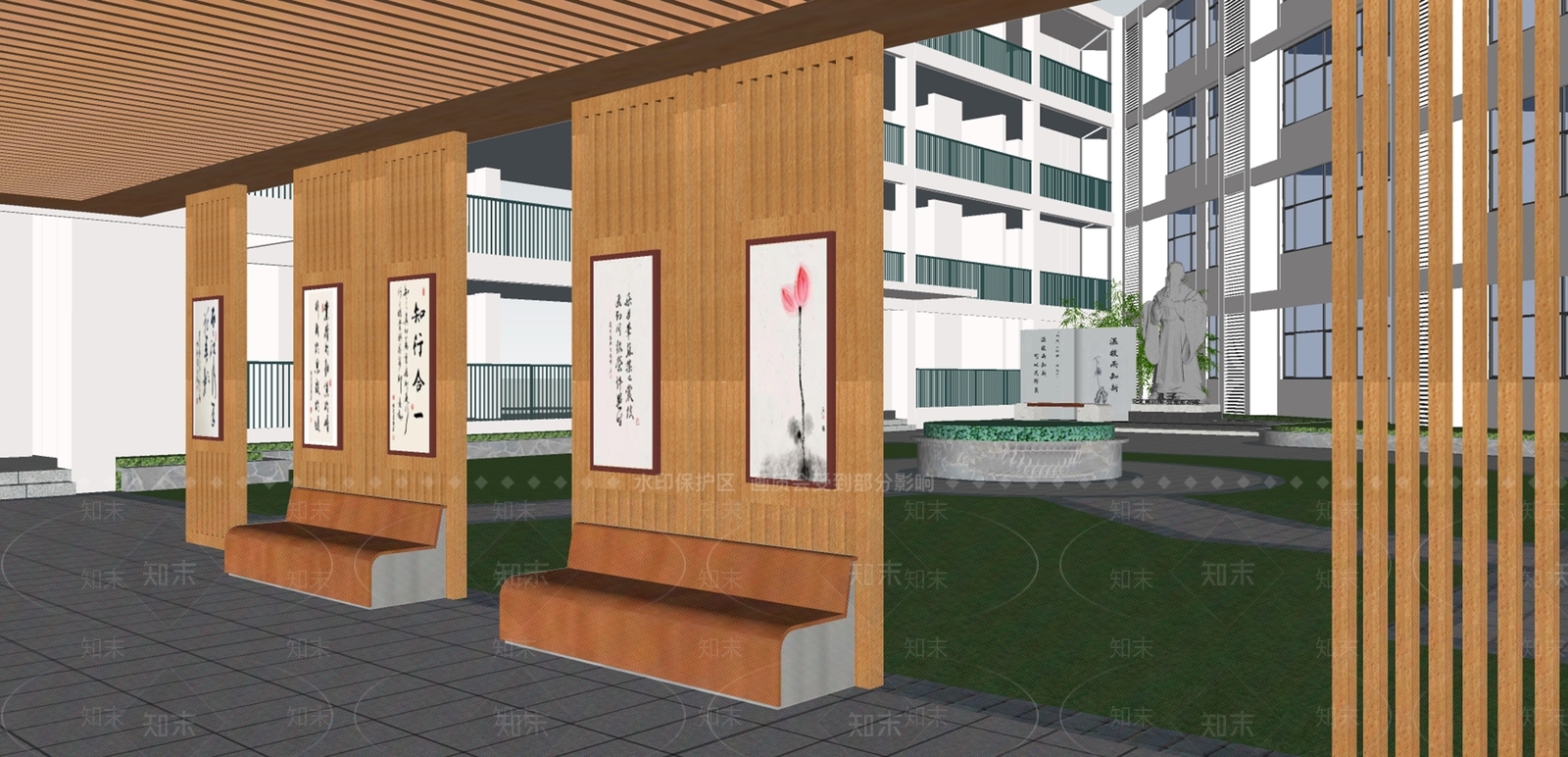 现代校园景观SU模型下载【ID:1141310536】