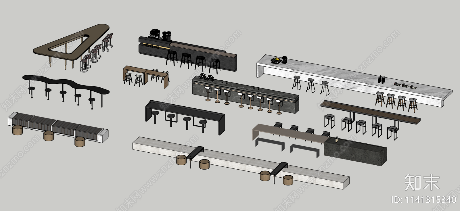 现代户外景观吧台SU模型下载【ID:1141315340】