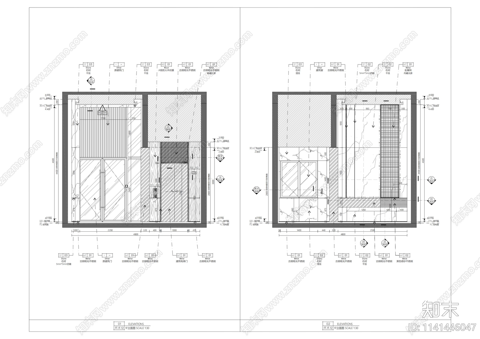 住宅公区大堂室内装修cad施工图下载【ID:1141446047】