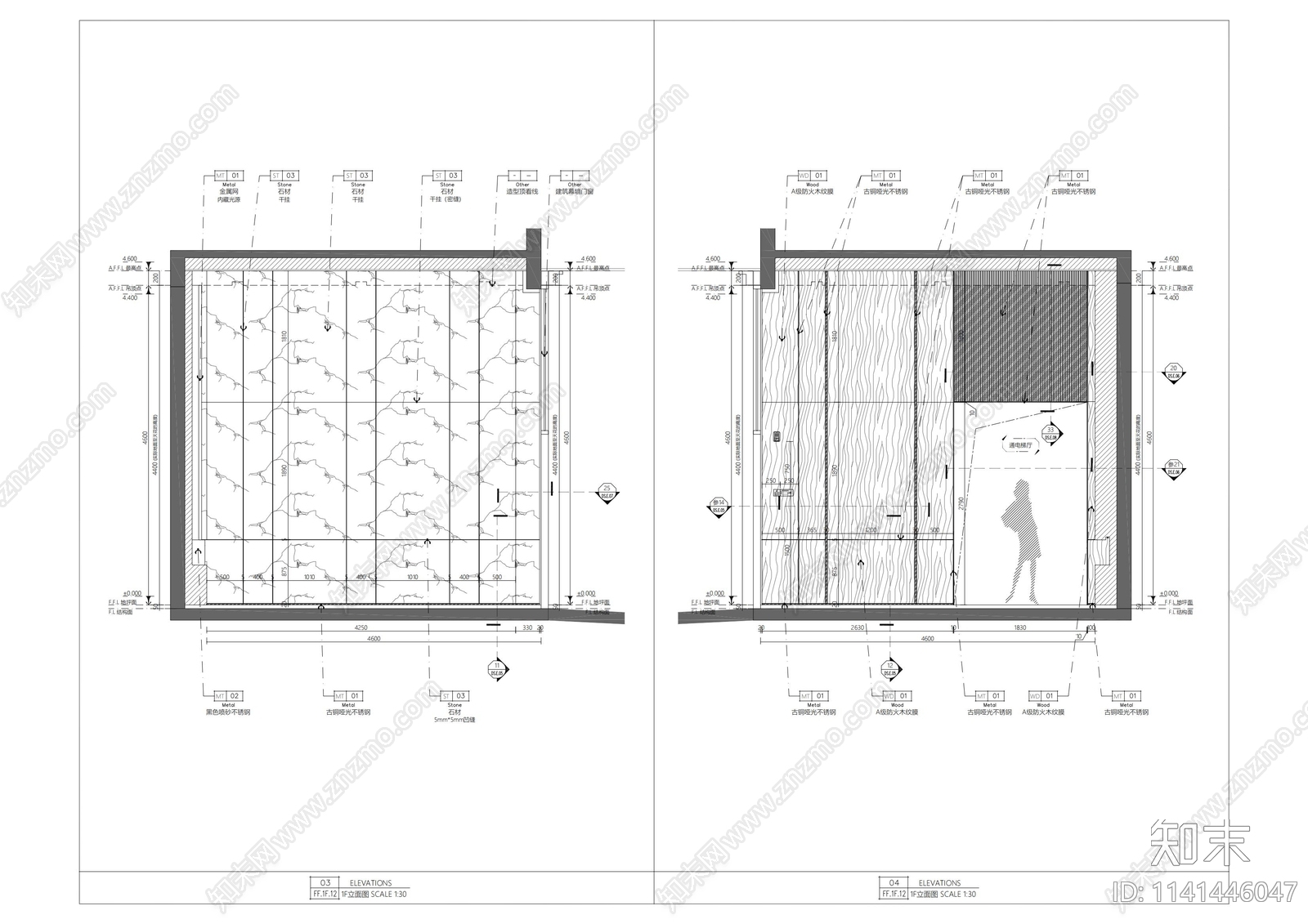 住宅公区大堂室内装修cad施工图下载【ID:1141446047】