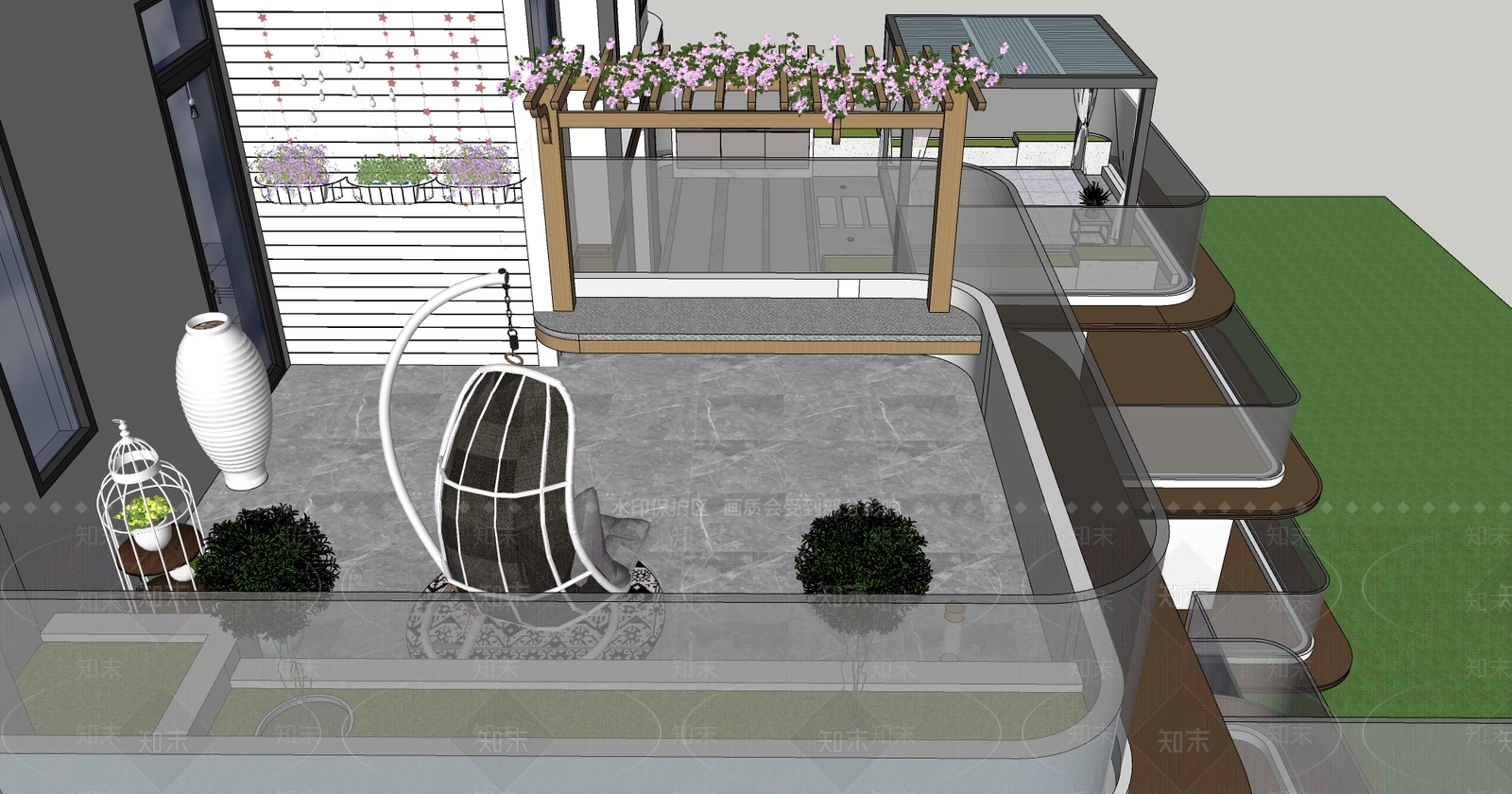 现代屋顶私家花园SU模型下载【ID:1141318657】