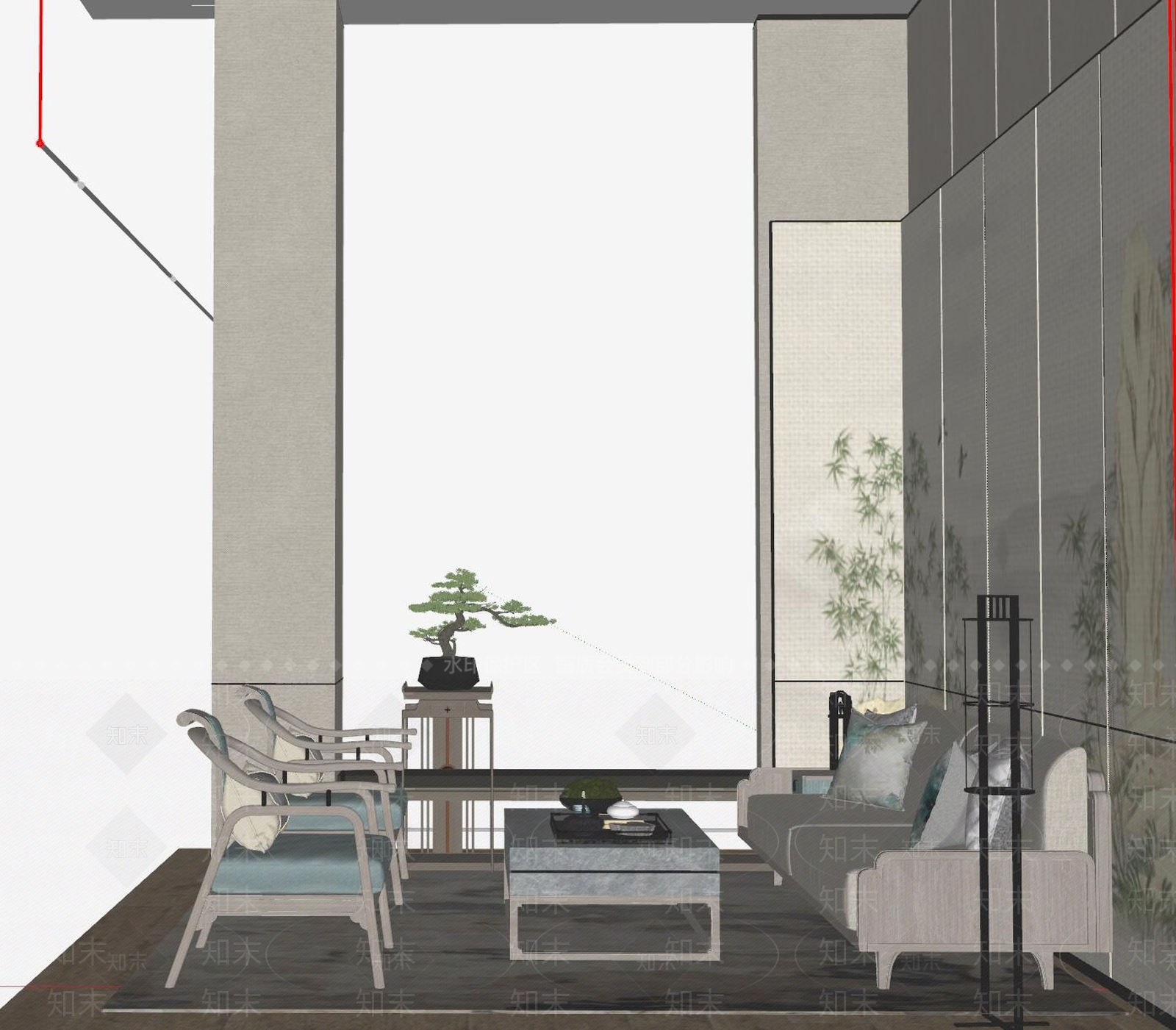 新中式休息室SU模型下载【ID:1141318132】