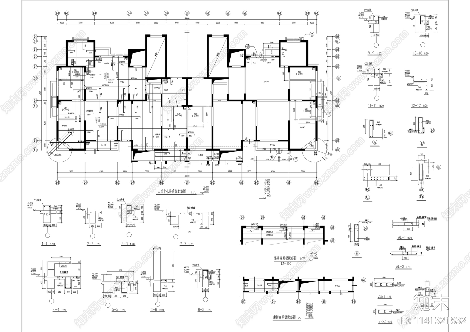 简欧高层住宅建筑cad施工图下载【ID:1141321832】