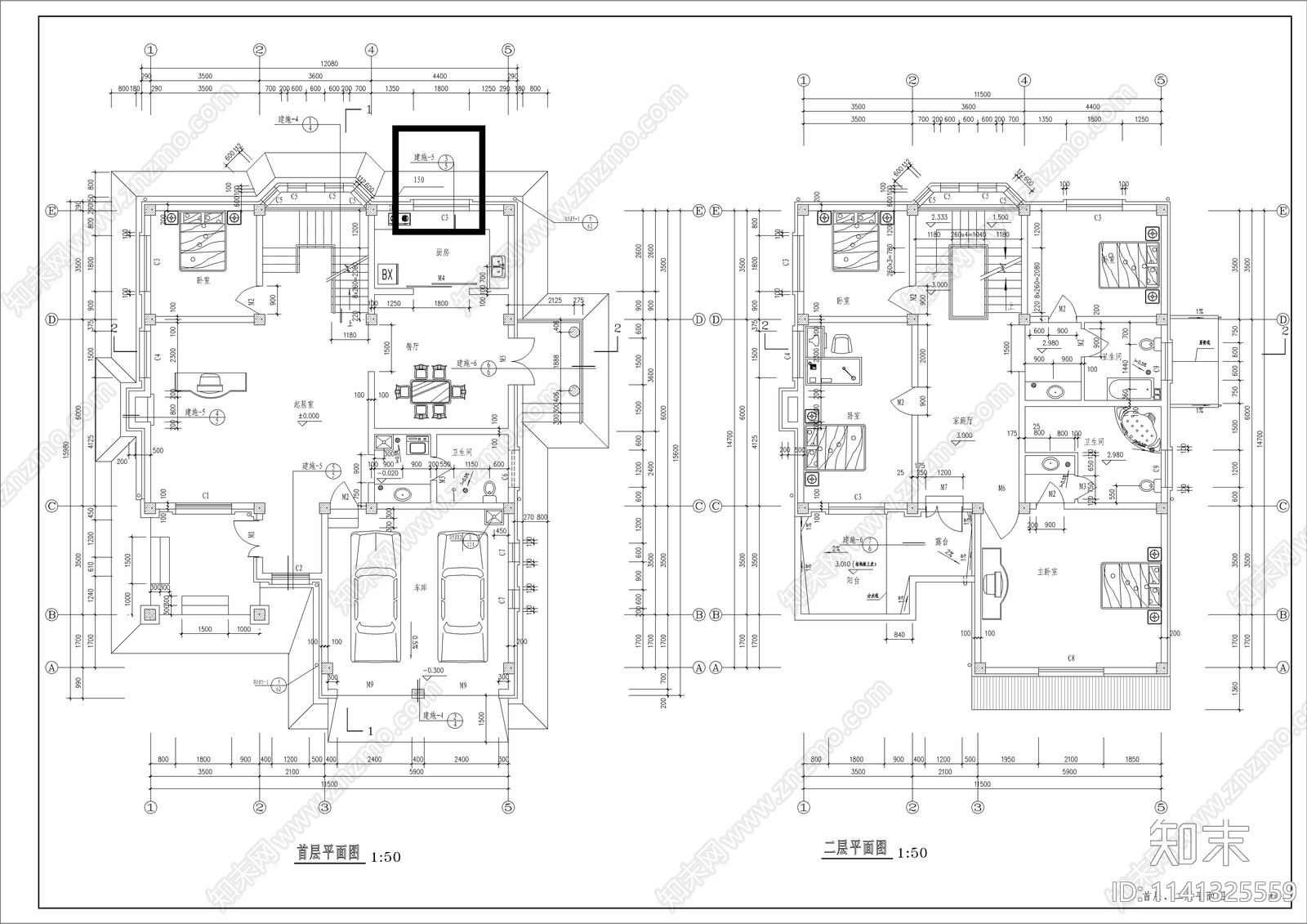 450平三层农村自建别墅建筑cad施工图下载【ID:1141325559】