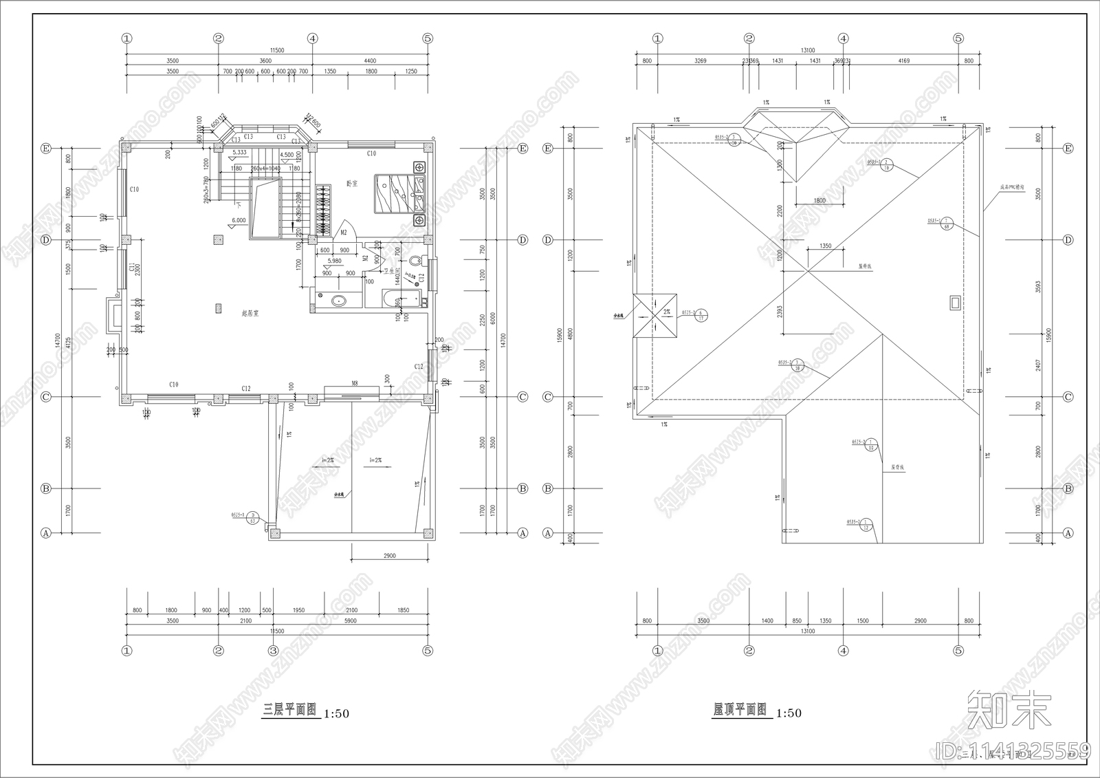 450平三层农村自建别墅建筑cad施工图下载【ID:1141325559】