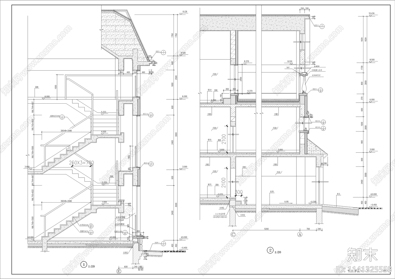 450平三层农村自建别墅建筑cad施工图下载【ID:1141325559】