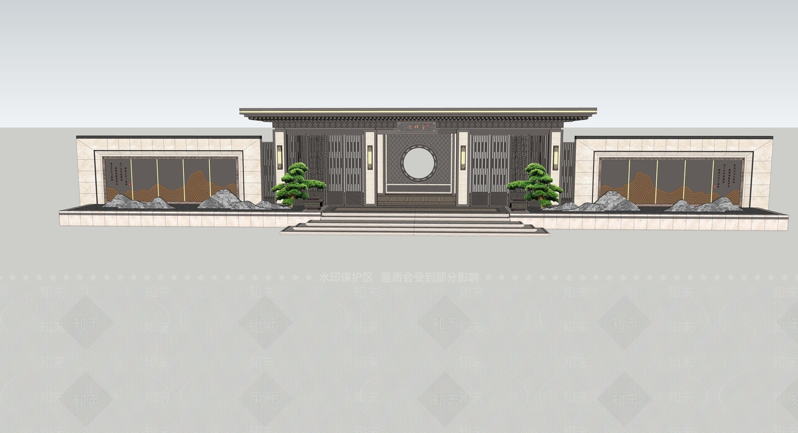新中式入口大门SU模型下载【ID:1141328937】