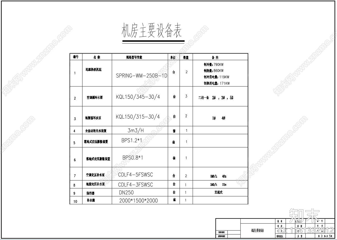 地源热泵冷热源机房系统流程图cad施工图下载【ID:1141332912】