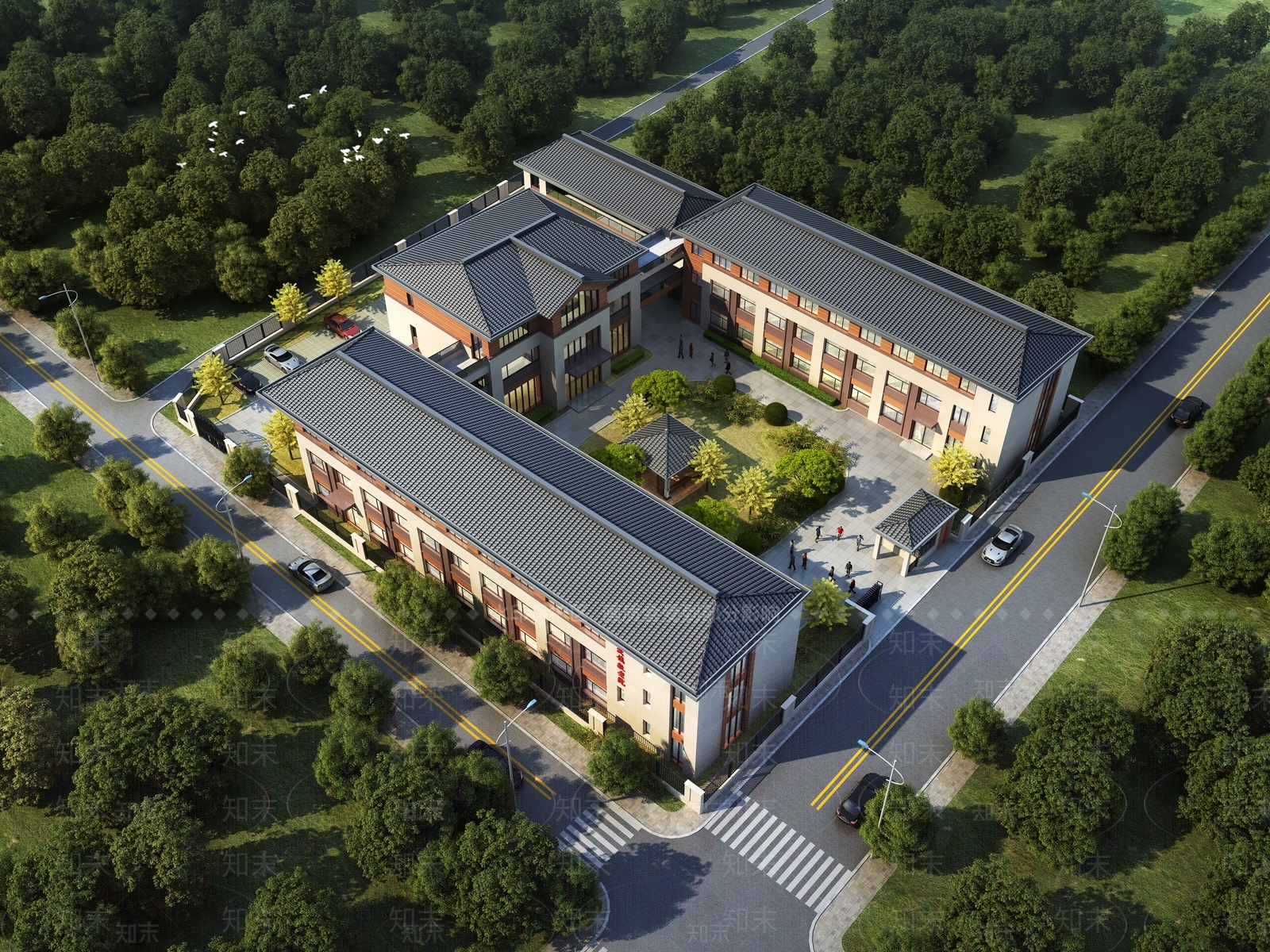 新中式综合体养老院办公楼SU模型下载【ID:1141434016】