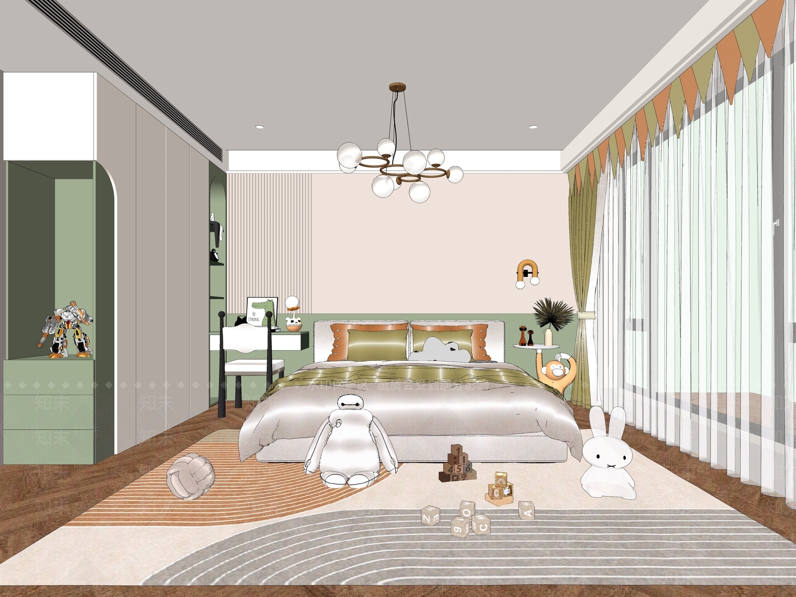 现代风格通用儿童房SU模型下载【ID:1141340415】