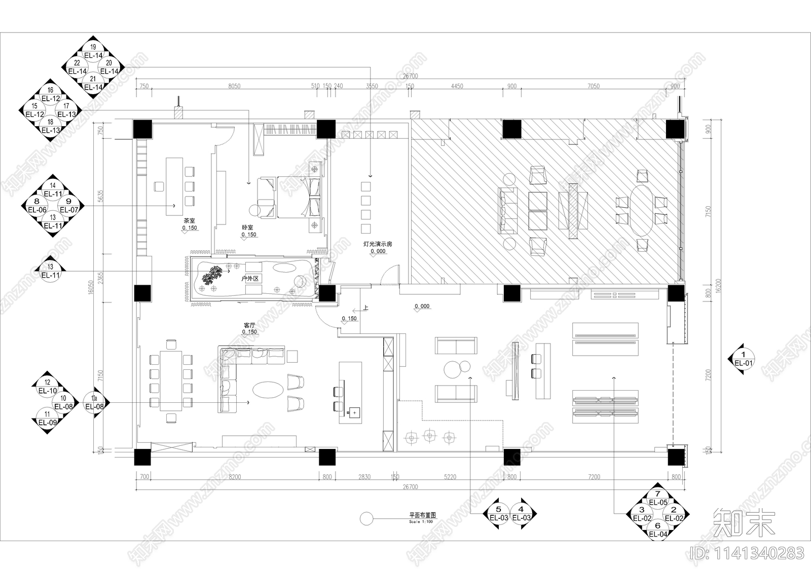 家居展厅室内装修施工图下载【ID:1141340283】