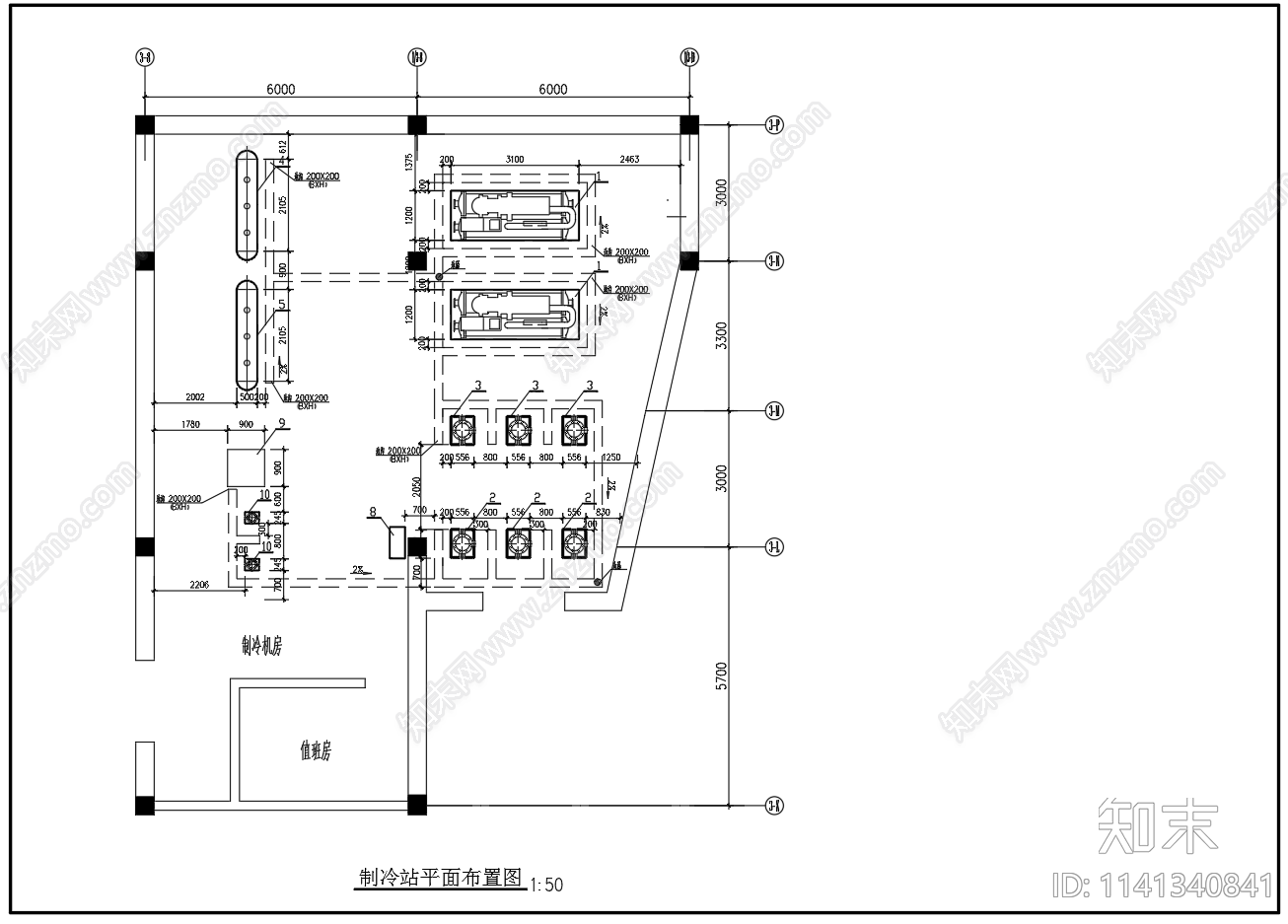 办公楼空调冷热源机房系统施工图下载【ID:1141340841】