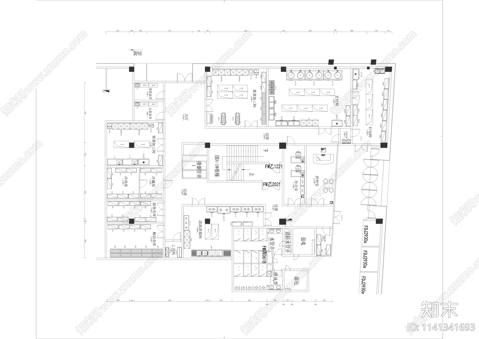 餐饮中央厨房装修cad施工图下载【ID:1141341693】