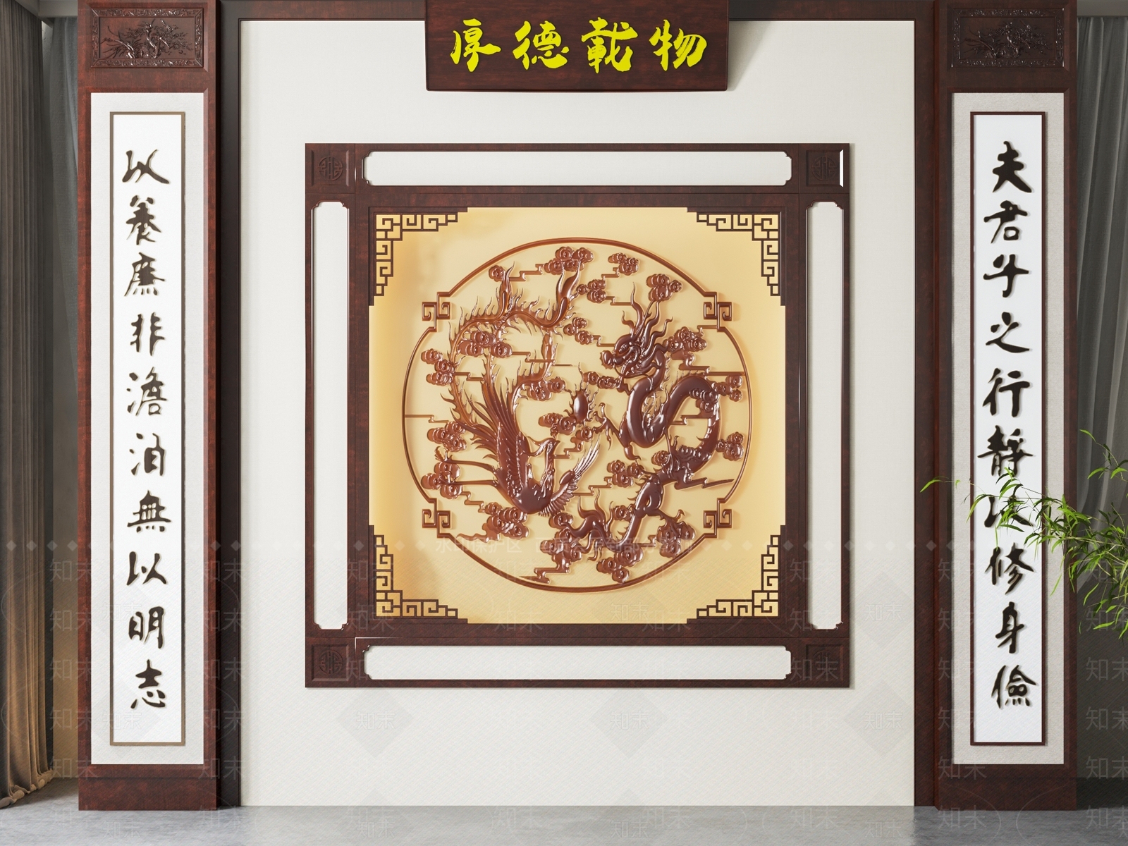 中式客厅玄关背景墙隔断3D模型下载【ID:1141349945】