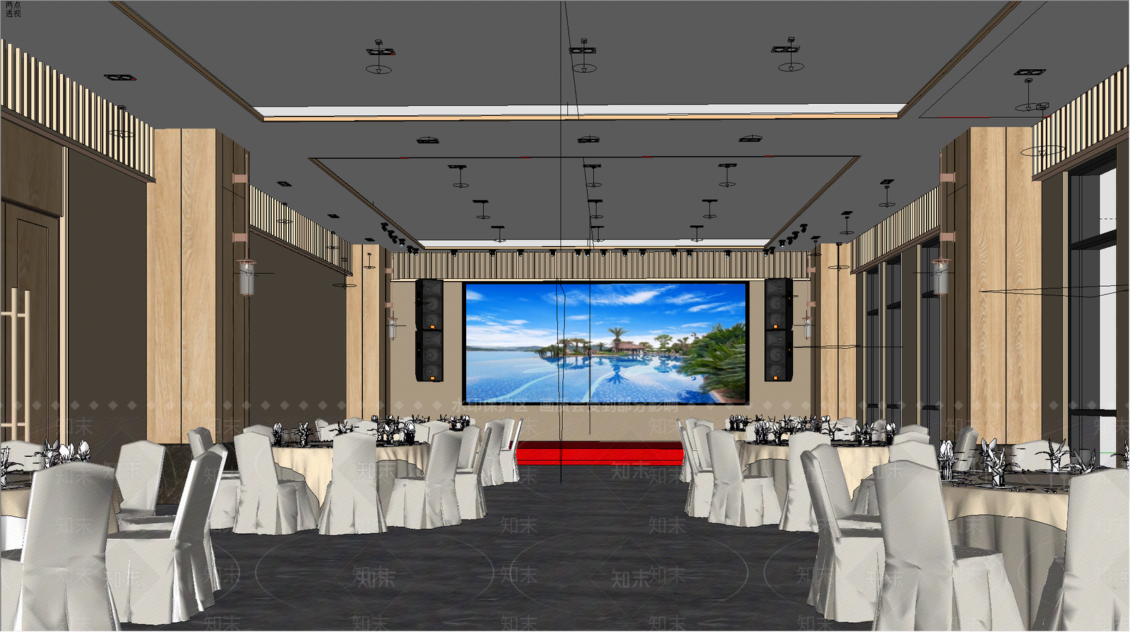 现代酒店宴会厅SU模型下载【ID:1141355585】