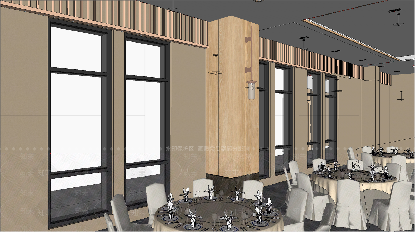 现代酒店宴会厅SU模型下载【ID:1141355585】