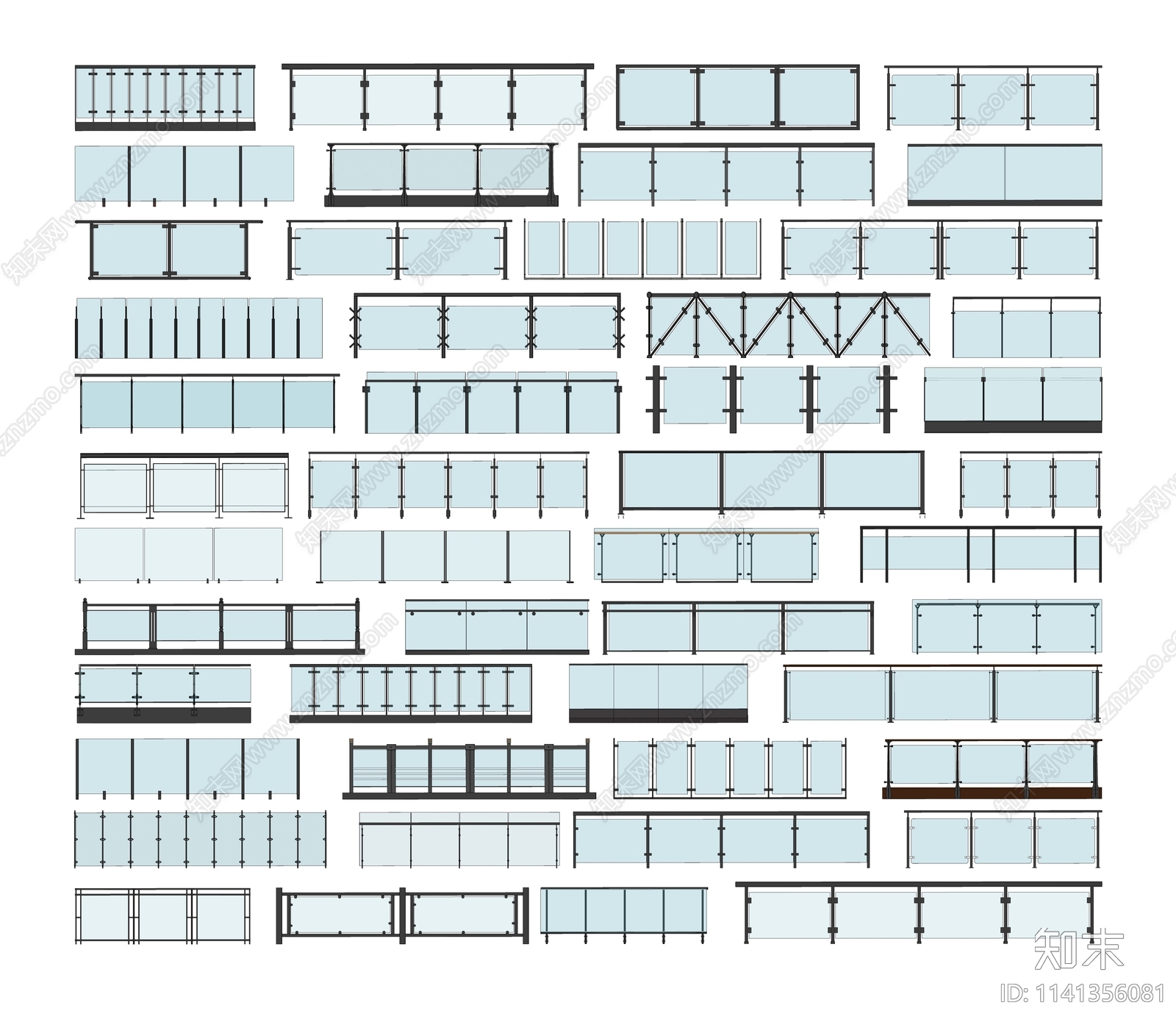 现代玻璃栏杆SU模型下载【ID:1141356081】