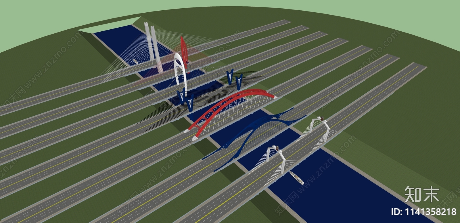 现代大桥SU模型下载【ID:1141358218】