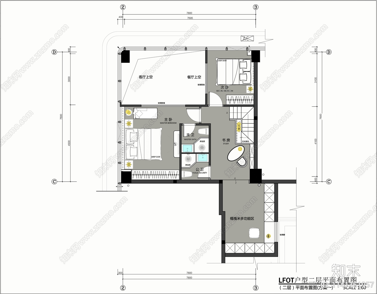 LOFT复式公寓室内平面布置图施工图下载【ID:1141361957】