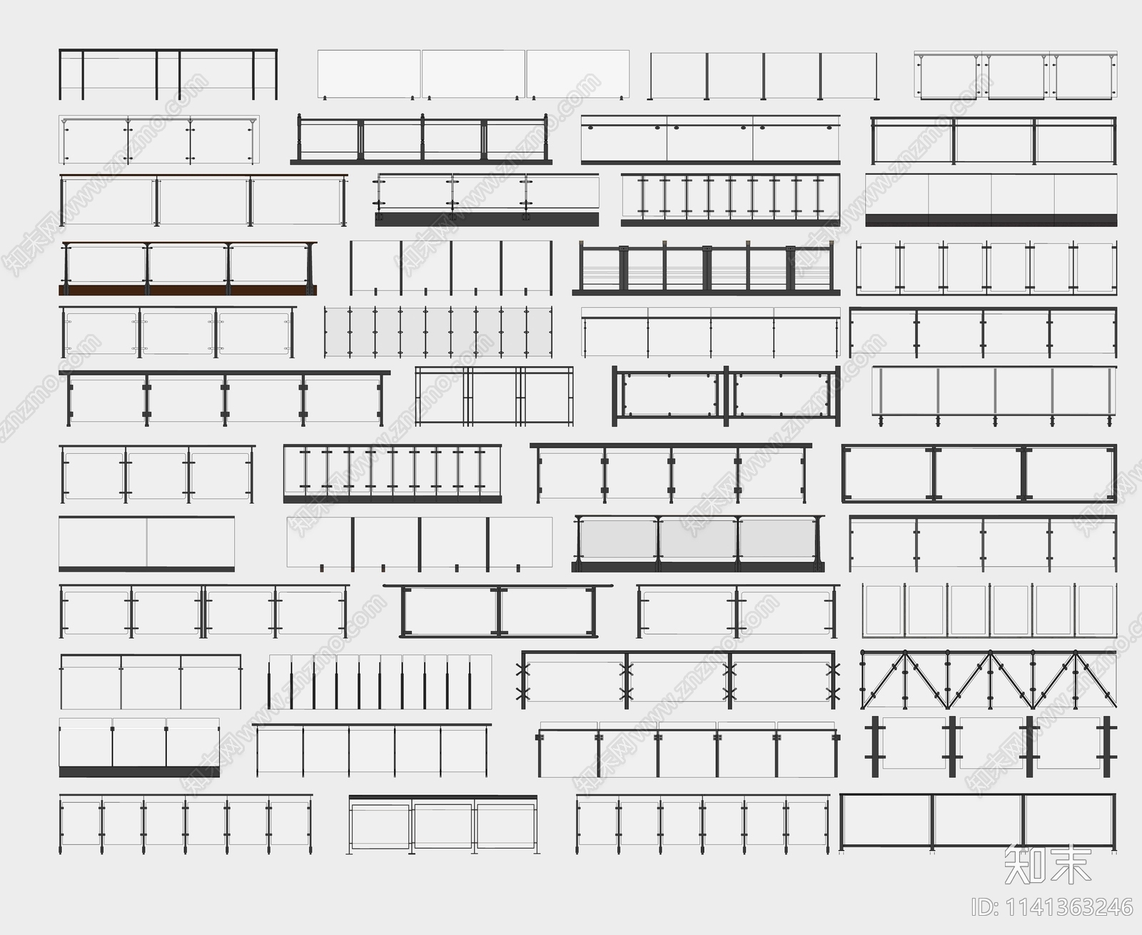 现代玻璃栏杆SU模型下载【ID:1141363246】