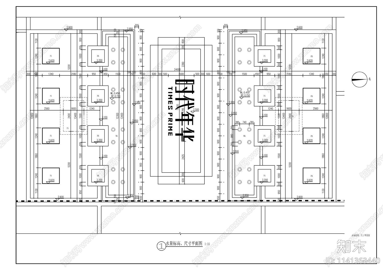 新中式示范区入口中轴水景cad施工图下载【ID:1141363440】