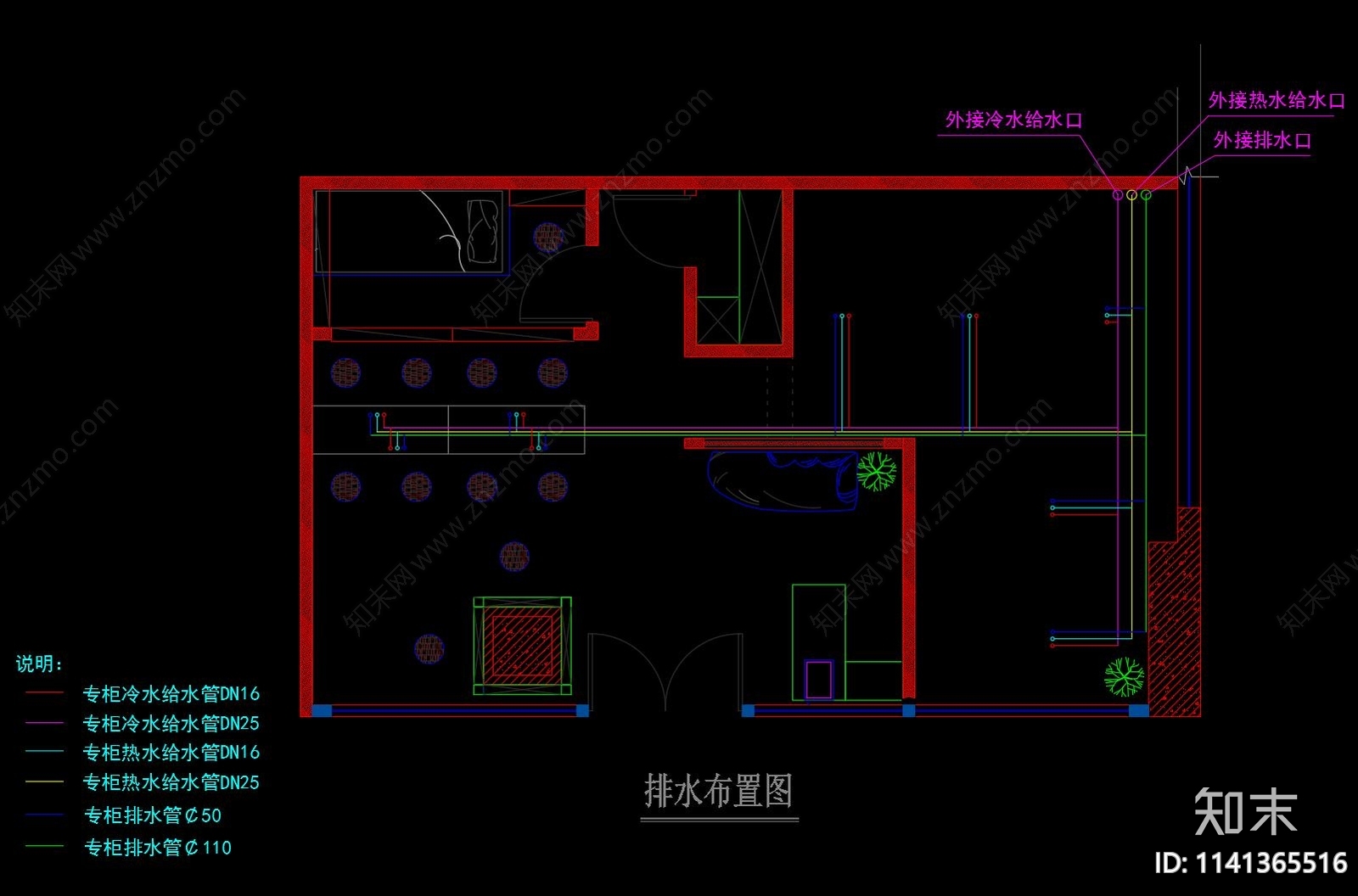 美甲店室内装修cad施工图下载【ID:1141365516】