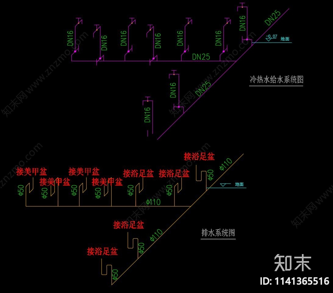 美甲店室内装修cad施工图下载【ID:1141365516】