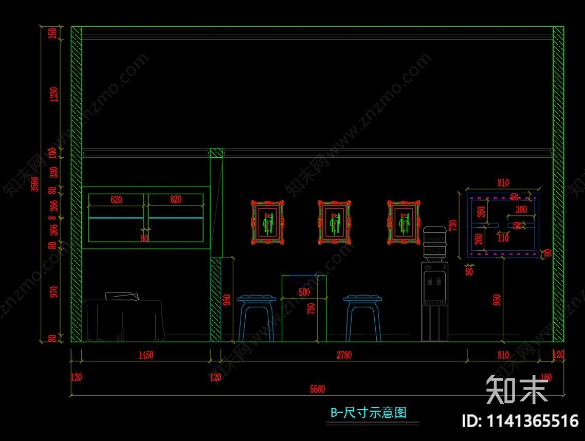 美甲店室内装修cad施工图下载【ID:1141365516】